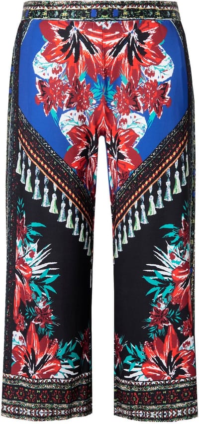 MIAMODA - Dames - Culotte wijd en recht bloemmotief - Zwart - Maat 42