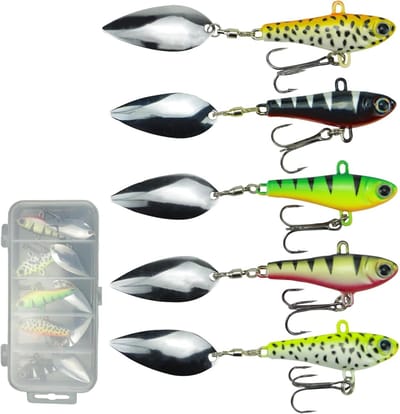 Jig Spinner Set voor Vissen - 5 Stuks UV Actieve Aas voor Snoek, Baars en Forel in Zoet en Zout Water