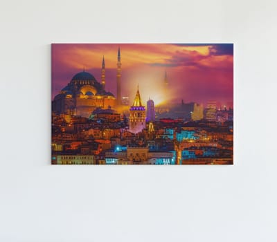 Canvas Schilderij - Istanbul - Stadsgezicht - Kleurrijke Landschappen - 60x40 cm