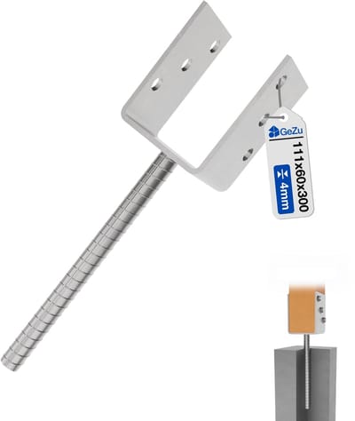 GeZu Impex Instortanker U Paalhouder 111 × 300 × 60 mm – 4 mm Verzinkte U-steun met Geribbelde Pin
