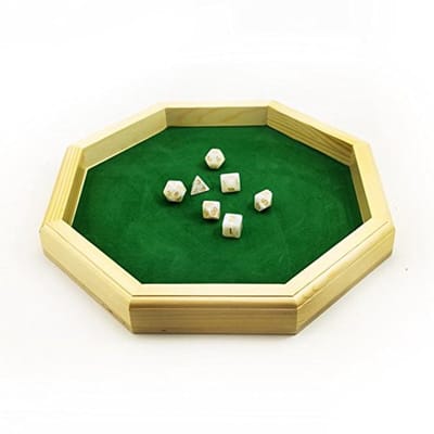 Zware 12 Inch Octagonale Houten Dobbelstenen Tray met Vilt Gevoerde Roloppervlak