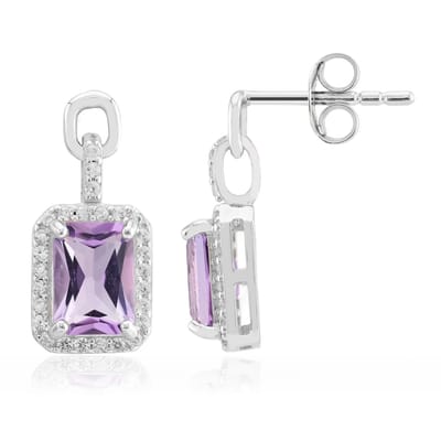 Cavill - Zilveren Oorknopjes - 925 Sterling Zilver Gerhodineerd - 2.076 ct Amethist Achthoek Radiant Brazilië - Elegante Dames Oorbellen