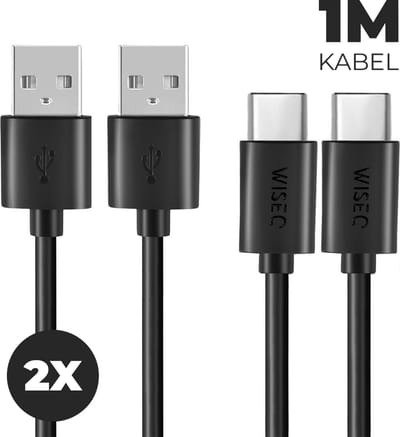 USB naar USB C oplaadkabel 1m 2 stuks - Dubbel pak USB C snelle oplaadkabel - geschikt voor Samsung Galaxy & iPhone 17 / 16 / 15 - zwart - WiseQ