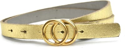 Take-it gouden dames riem met dubbele ringen gesp - breedte 2 cm- goud - 100% leer - Riemmaat 85 - Totale lengte 100 cm
