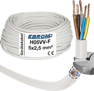 Aansluitkabel Fornuis H05VV-F 5x2.5 mm² Wit in Diverse Lengtes (5m, 10m, 15m)