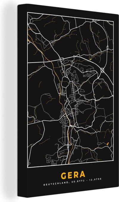 Canvas Schilderij Gera - Goud - Stadskaart - Plattegrond - Kaart - Duitsland - 20x30 cm - Wanddecoratie