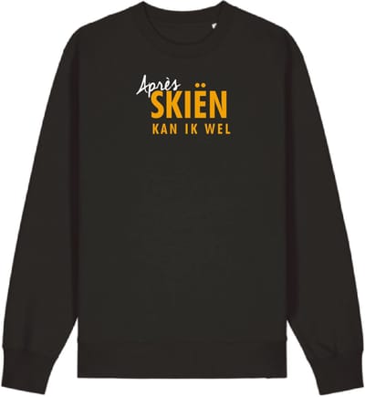 Après skiën kan ik wel wintersport sweater zwart L - fluor oranje | Foute apres ski outfit | kleding | verkleedkleren | wintersporttruien | wintersport dames en heren | crewneck