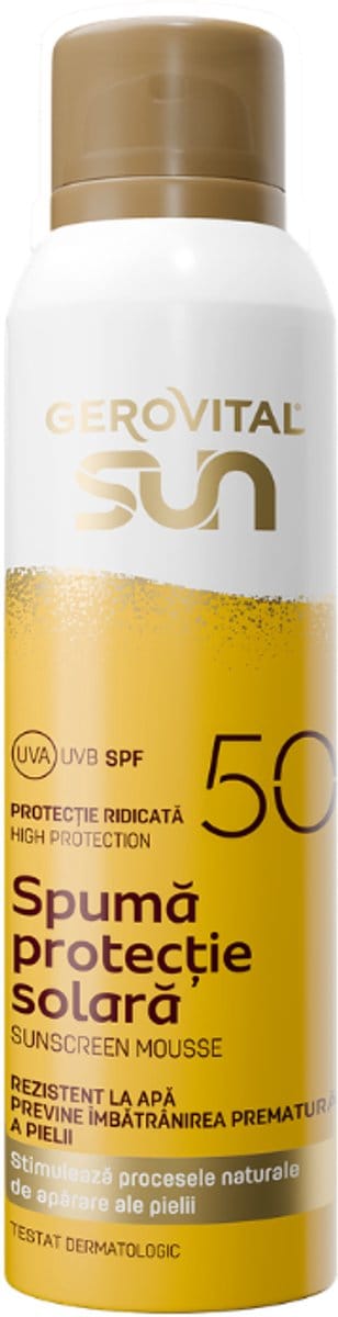 Gerovital Sun Zonnebrand Mousse SPF50+ 150 ml - Zeer Hoge UVA/UVB Bescherming - Snelle Applicatie - Waterbestendig - Lichte Textuur