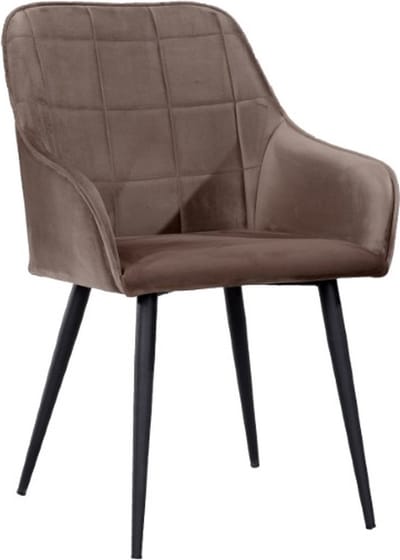 Soof&Tess - Set van 6 - Varese Eetkamerstoel - Bruin - Fluweel - Velvet - Industrieel - Met armleuning - Easy Clean Stoffen - Hoge Kwaliteit