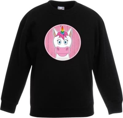 Kinder sweater zwart met vrolijke eenhoorn print - eenhoorn trui - kinderkleding / kleding 98/104