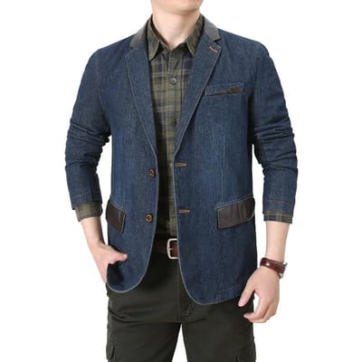 Herenjas Lente en Herfst Heren Casual Denim Pak Zakelijk Slim Fit Pak Jeugd Modejas XL gray