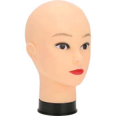Tête de Mannequin chauve, formation de maquillage, chapeau, affichage de perruque, tête de Mannequin (Base noire)avec du maquillage