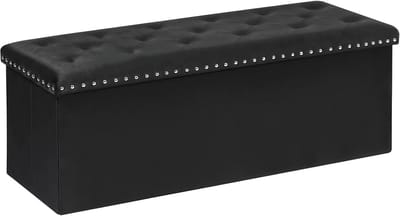 B FSOBEIIALEO Opslag Ottomaanse bank, opvouwbare getufte Ottomanen met opslag, extra grote 140L speelgoedkist opbergdozen voetsteun bank voor slaapkamer, luxe fluwelen stof 133 inch zwart