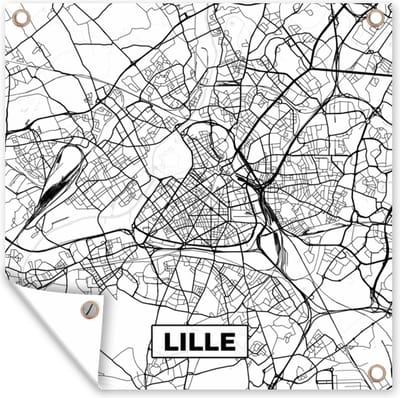 Tuin poster Lille - Stadskaart - Frankrijk - Kaart - Plattegrond - Zwart wit - 200x200 cm - Tuindoek