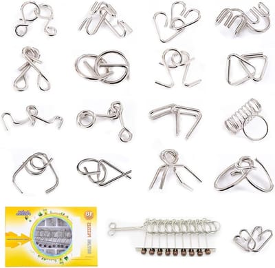 18-delige Puzzelset, Metalen Puzzels, Denkspel voor Kinderen en Volwassenen, IQ Test en 3D Ontgrendeling, Interlocking Puzzels voor Geduld en Vermaak