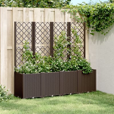 vidaXL - Plantenbak - met - latwerk - 160x40x140 - cm - polypropeen - bruin