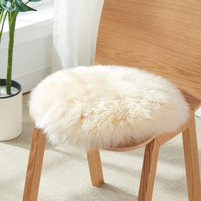Ronde Natuurlijke Schapenvacht Zitting - Pluche Zuiver Wol Stoelkussen Luxe Anti-slip Schaap Leer Kussen Kantoor Auto Zitting Pad Rijden Comfort 40cm
