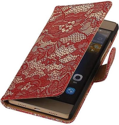 Lace Bookstyle Wallet Case Hoesjes Geschikt voor Huawei Ascend G6 4G Rood