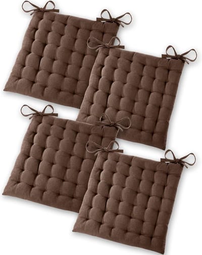 Gräfenstayn® Set van 4 katoenen zitkussens 40x40x5cm met bevestigingsbanden voor binnen en buiten met Öko-Tex zegel - (bruin)