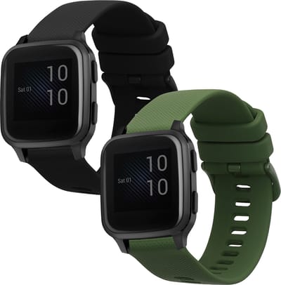 kwmobile 2x horlogebandjes geschikt voor Garmin Venu Sq Music / Sq bandje - Smartwatch bandjes van TPU - Activity tracker horloge band in zwart / donkergroen