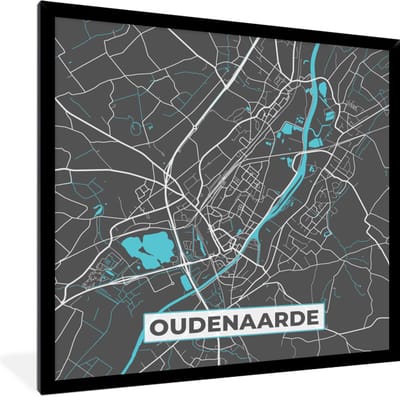 Fotolijst incl. Poster - Stadskaart – Grijs - Kaart – Oudenaarde – België – Plattegrond - 40x40 cm - Posterlijst