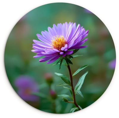 WallCircle® Wandcirkel 120x120 cm - Muurcirkel Aster - Paars - Bloem - Blaadjes - Muurdecoratie woonkamer - Wanddecoratie slaapkamer - Kamer decoratie accessoires - Ronde schilderijen XXL
