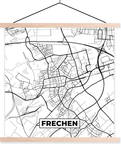 Posterhanger incl. Poster 40x40 cm - Schoolplaat - Plattegrond - Frechen - Stadskaart - Kaart - Textielposter - Blanke latten - Stadskaart