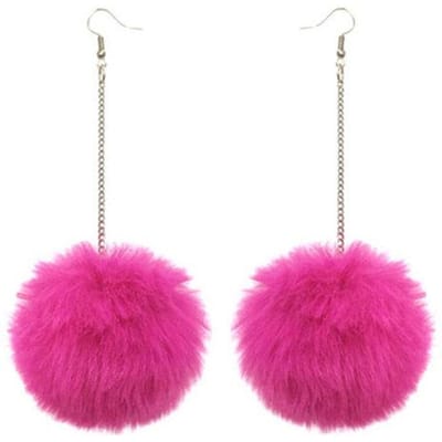 Nieuwe grote pompom oorbellen mode zachte konijnenbont bal pompom hanger lange bungelende oorbellen voor vrouwen meisjes feestcadeaus pink