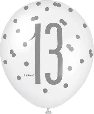 Unique Folieballon 13 Latex 30 Cm Wit/zwart/zilver 6 Stuks