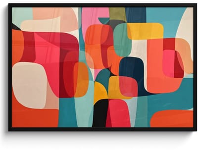 Poster in lijst - Fotolijst 120x80 cm - Posters - Vormen - Kleurrijk - Abstract - Vlakken - Posterlijst zwart - Decoratie - Wanddecoratie woonkamer - Muurdecoratie slaapkamer