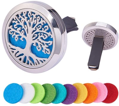 Dailygoods- Luchtverfrisser Auto Aromatherapie - Essentiële Olie Diffuser - RVS Medaillon - Vent Clip - 10 Wasbare Vilt Pads - Waterdicht