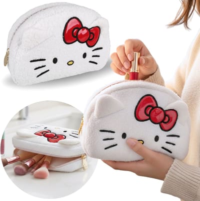 Hello Kitty Wit reiscosmeticatasje, pluche, ruim 22x15x7cm
