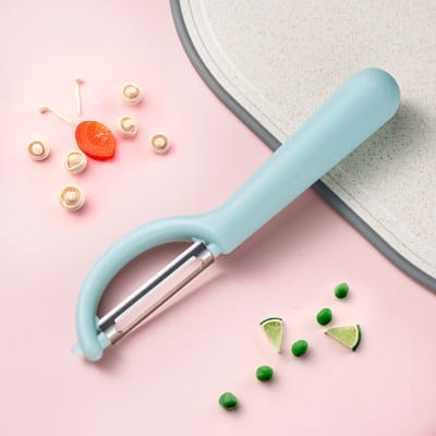 Oneay 2-in-1 dunschiller, keukenhulp, aardappel- en fruitschiller, groenteschiller, handmatige snelschiller, groentemes (blauw).