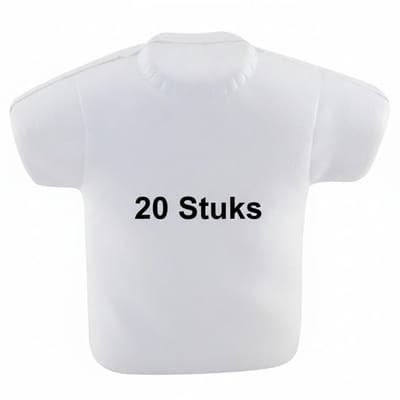20 stuks Zachte stressbal van PU schuim in de vorm van een T-shirt, kleur wit