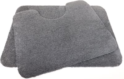 Set - PRIMA - Soft - WC mat - 50x60cm - met uitsparing 21 cm - en - badmat - 50x70cm - donker grijs - antislip