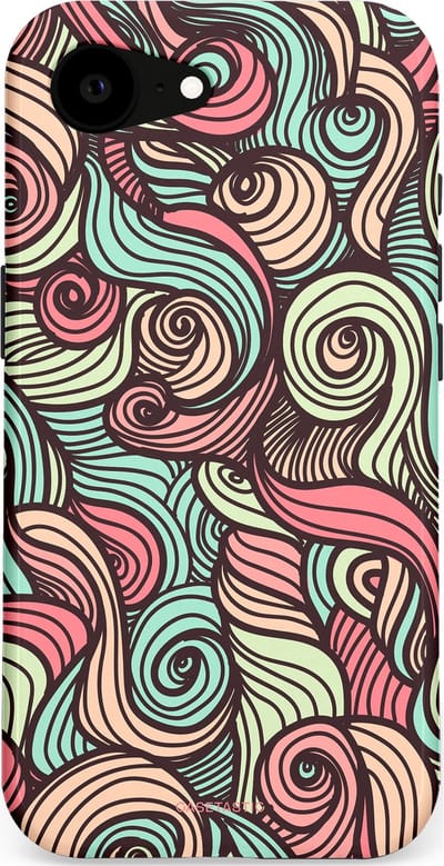 Casetastic hoesje geschikt voor Apple iPhone 16e / Apple iPhone 17e - MagSafe - Dubbellaagse bescherming - Pastel Swirl Vibes - Fashion Case - Taupe Donkergrijs Saliegroen Grijs
