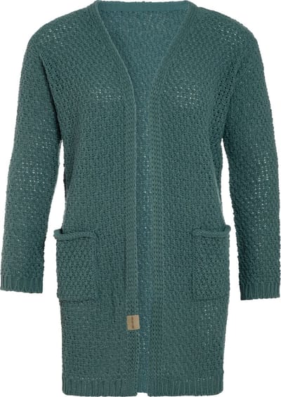 Knit Factory Luna Gebreid Vest Laurel - Gebreide dames cardigan - Middellang vest reikend tot boven de knie - Groen damesvest gemaakt uit 30% wol en 70% acryl - 36/38 - Met steekzakken