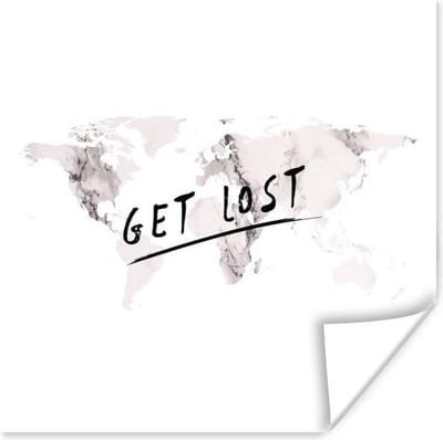 Poster Wereldkaart - Marmer - Quote - 30x30 cm