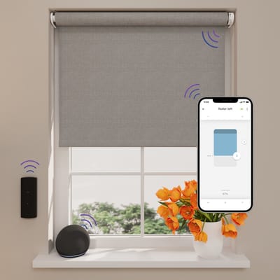 DTCH® Elektrisch Rolgordijn Verduisterend - Easy Texture - Light Grey - 60 x 190 cm - Motionblinds CMD-02-P