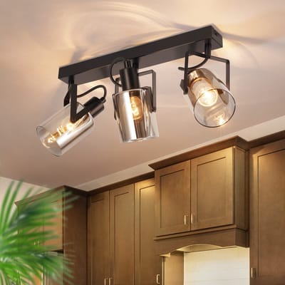 NETTLIFE Opbouwspot 3xE14 - Zwart - Vintage - cilinder - Plafondspot - Rookgrijs glazen ontwerp - Plafondlamp - voor slaapkamer hal keuken woonkamer - Zonder lichtbron - 44cm