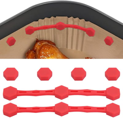 Dailygoods - 2 Sets Airfryer Magneet Siliconen Gesp, Airfryer Magneten voor Bakpapier Siliconen Magnetische Gesp Voorkom Papierverbranding Keukenaccessoires (Rood)