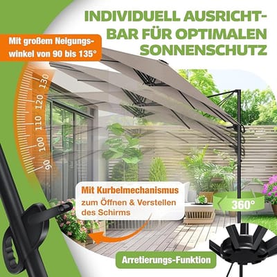 Dubbele zweefparasol 460 x 270 x 243 cm – XXL tuinparasol met zwengelsysteem & rotatiekanteling, aluminium frame 48 mm, 12 metalen baleinen, UV- & waterbestendig, inclusief beschermhoes – Mobili Bella