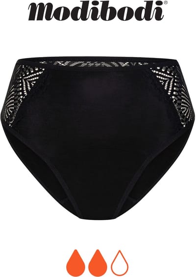 Modibodi Menstruatie Ondergoed Normaal Absorberend Lekvrij Dames Sensuele Hoog Uitgesneden Maxi Slip Zwart 36