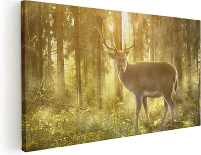 Artaza Canvas Schilderij Hert - 40x20 cm - Klein - Wanddecoratie Bos - Muurdecoratie Gewei - Schilderijen Op Canvas