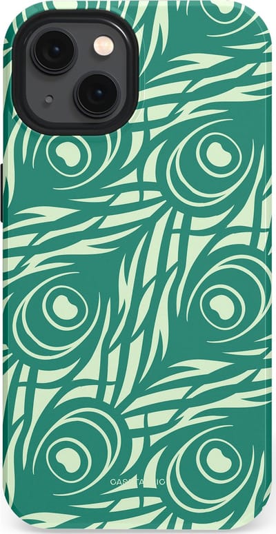 Casetastic hoesje geschikt voor Apple iPhone 13 - MagSafe - Dubbellaagse bescherming - Troste Turquoise Pauw Veren - Fashion Case - Turquoise Mintgroen Crème
