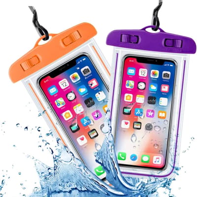 Set Onderwater hoesjes voor o.a. telefoon & geld - Paars & Oranje - Waterdichte Telefoonhoesjes – Dry bag voor mobiel tot 6.8 inch