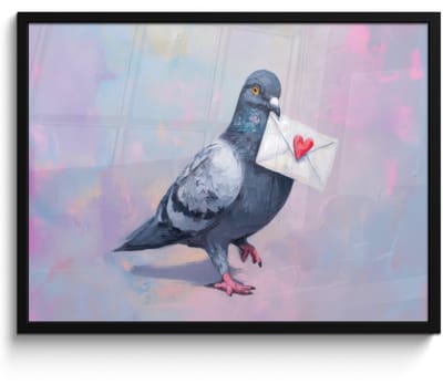 Poster in lijst - Fotolijst 70x50 cm - Posters - Duif - Envelop - Paars - Posterlijst zwart - Decoratie - Wanddecoratie woonkamer - Muurdecoratie slaapkamer
