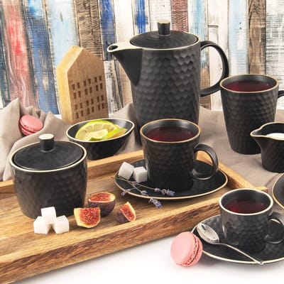 Orion Tea Time - Keramische Koffie- en Theepot - 1,3 l - Zwart - Met Deksel