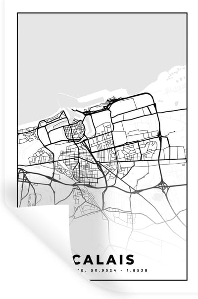 Muurstickers - Sticker Folie - Stadskaart - Frankrijk - Calais - Kaart - Plattegrond - Zwart wit - 20x30 cm - Plakfolie - Muurstickers Kinderkamer - Zelfklevend Behang - Zelfklevend behangpapier - Stickerfolie