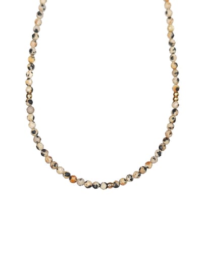 Ava&Imber Sparkling Dalmatiër Jaspis Ketting Stainless Steel (RVS) | Beige Edelsteen Ketting | Damesketting met Facet Geslepen Edelsteentjes | Elegante, Minimalistische Kralenketting | Jaspis Ketting | Dalmatiër Jaspis Edelsteen
